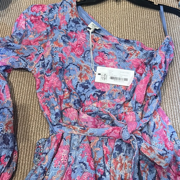 NWT HEMANT & NANDITA mila one shoulder ruffle dress in stone blue size large - Picture 11 of 16